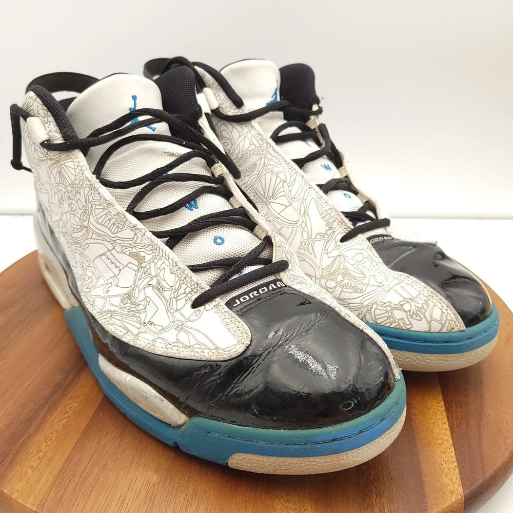 Nike Air Jordan Dub Zero White Mens Size 14 Black Blue Laser Cut 311046-102 2005